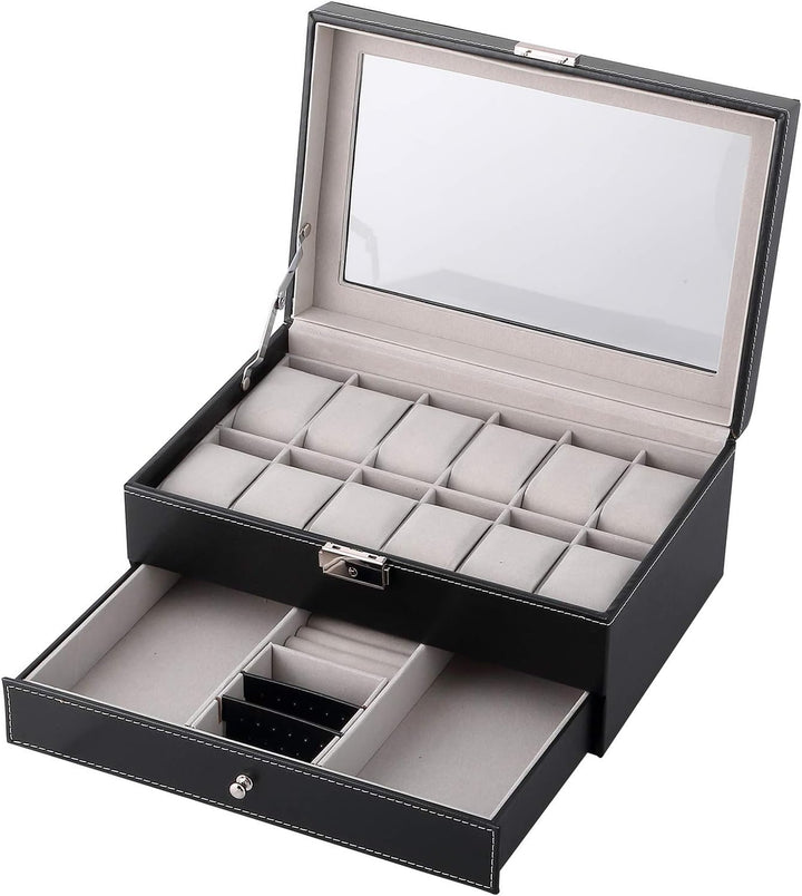 Uten Uhrenbox 12 Uhren, Uhrenkasten Herren, Schmuckkästchen Damen, Uhrenkoffer mit Schublade, Schlüs