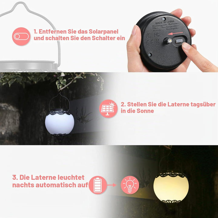 Solar Laterne für aussen Hängend, 2 Stück Solarlaterne für aussen Kugel IP65 Wasserdicht, Bonsery So