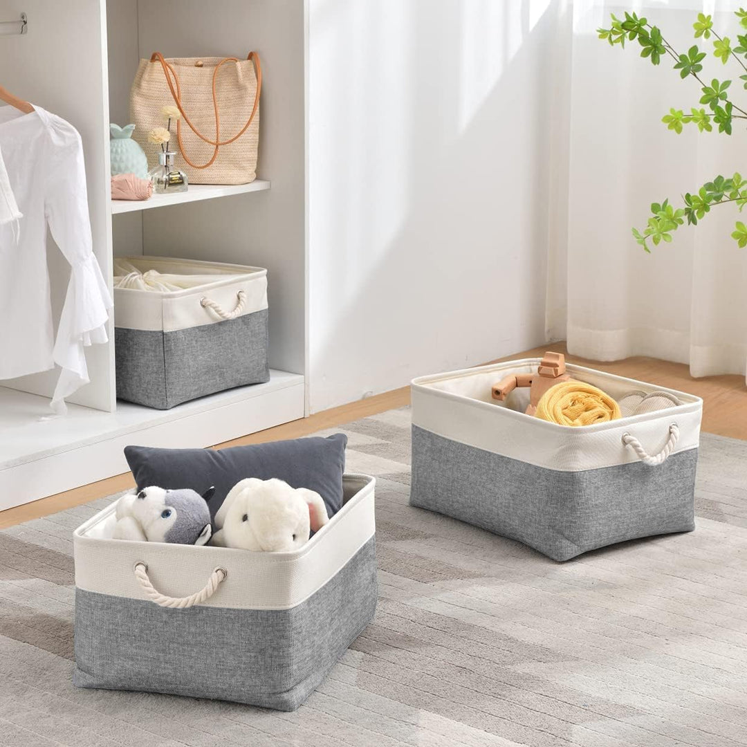 Grosse Aufbewahrungsbox 4er Set, Canvas Stoff Aufbewahrungskörbe mit Griffen für Schränke, Kleidersc
