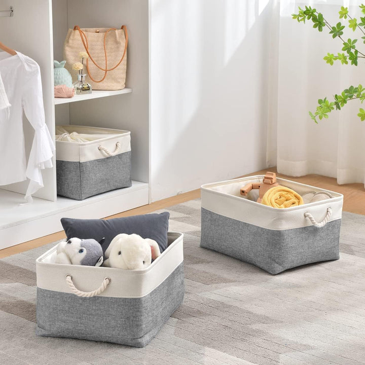 Grosse Aufbewahrungsbox 4er Set, Canvas Stoff Aufbewahrungskörbe mit Griffen für Schränke, Kleidersc