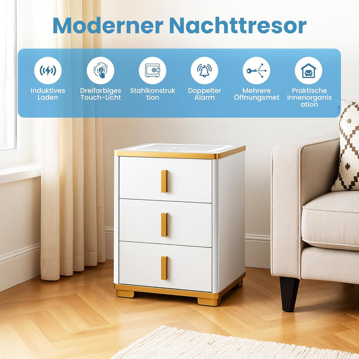 EXTRALINK Elektronischer Tresor für Zuhause mit Fingerabdruck, Induktivem Laden - Möbeltresor mit Al