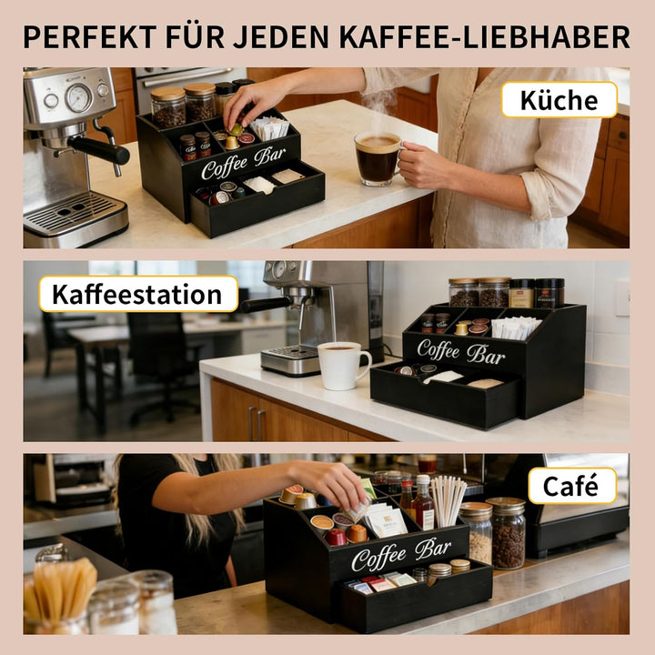 Eastsign Kaffeebar-Organizer aus Holz mit Schublade – Aufbewahrung auf der Arbeitsplatte für Pads, T