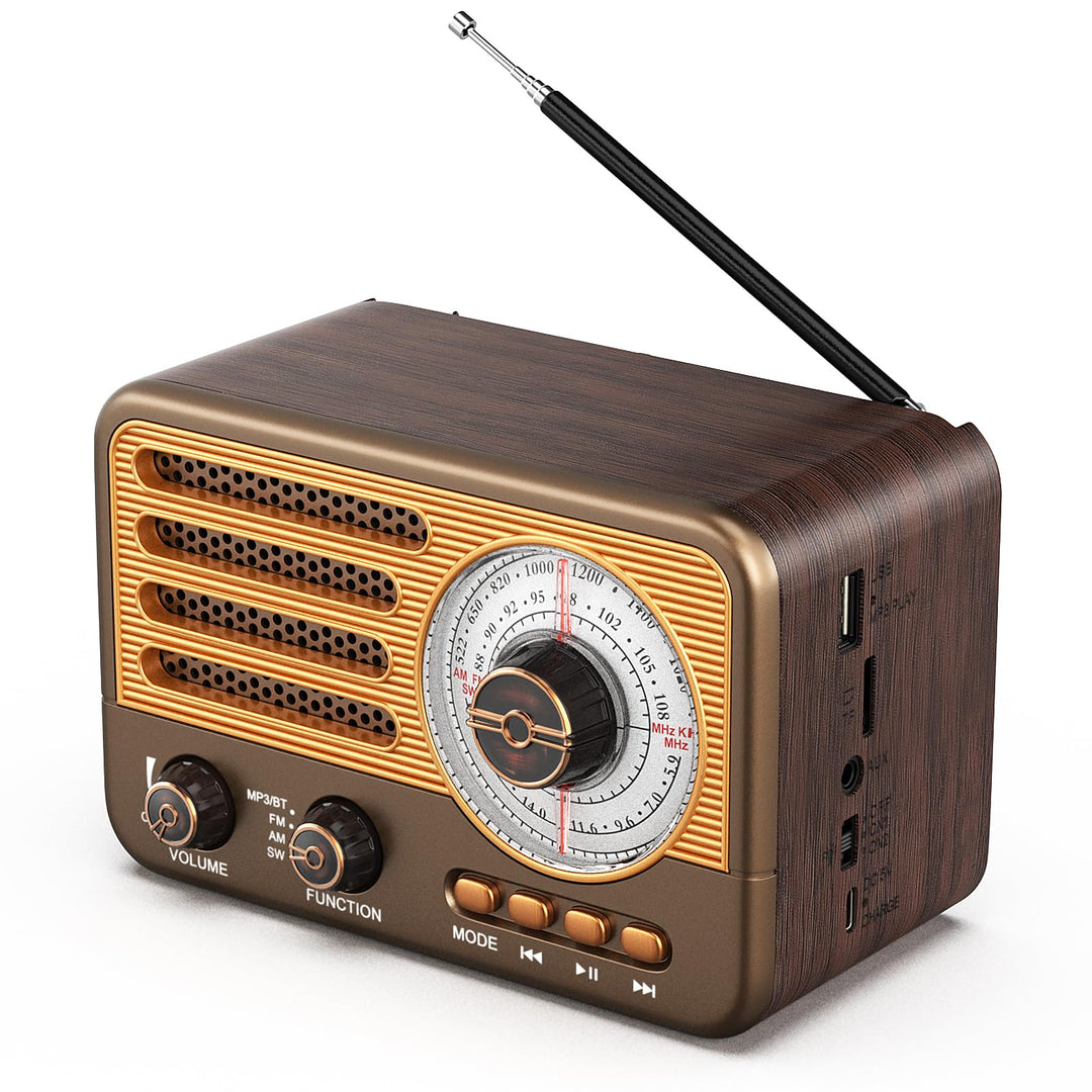 Vintage-Transistorradio – Retro-Stil mit moderner Reichweite, tragbar, AM/FM/SW, mit USB/TF/Aux-MP3-