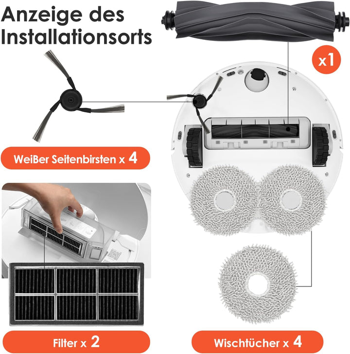Zubehörset für dreame X40 Ultra Complete / L40 Ultra, 4*Mopp Wischpad 6* Staubbeutel 1*Hauptbürste 4