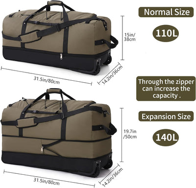 Vomgomfom 32" 110L Erweiterbar 140L Reisetasche mit 2-Inline-Rädern, Faltbare Extra Grosse Sporttasc