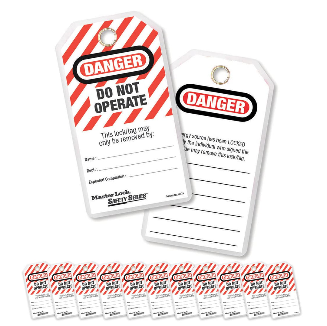 Master Lock 497A Sicherheitsetikett „Do Not Operate“, Englisch, laminiert, Black/RED, 23.4 cm x 10.4