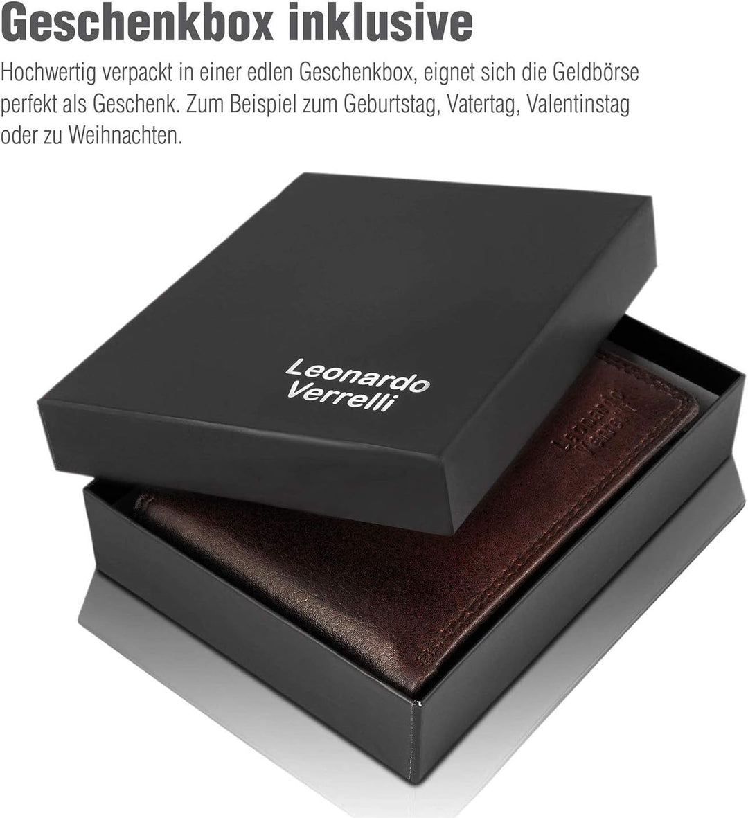 LEONARDO VERRELLI Herren-Geldbörse Echtleder 9x12cm Querformat 3000117 (Braun), Braun