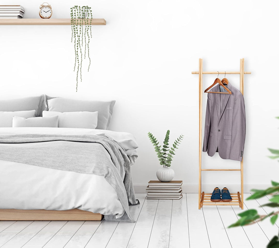 Relaxdays Kleiderständer mit Schuhablage, Kleiderstange, freistehend, Kleiderablage, HBT: 153x62x45