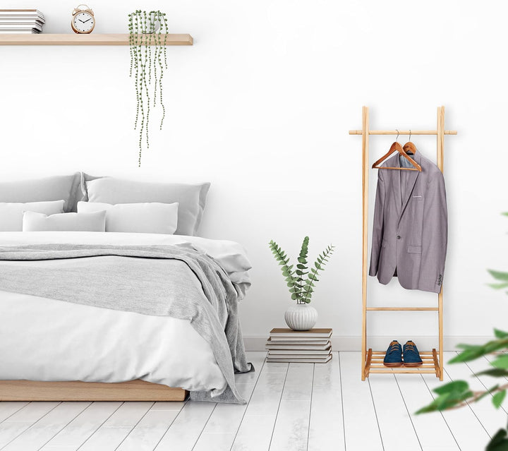 Relaxdays Kleiderständer mit Schuhablage, Kleiderstange, freistehend, Kleiderablage, HBT: 153x62x45