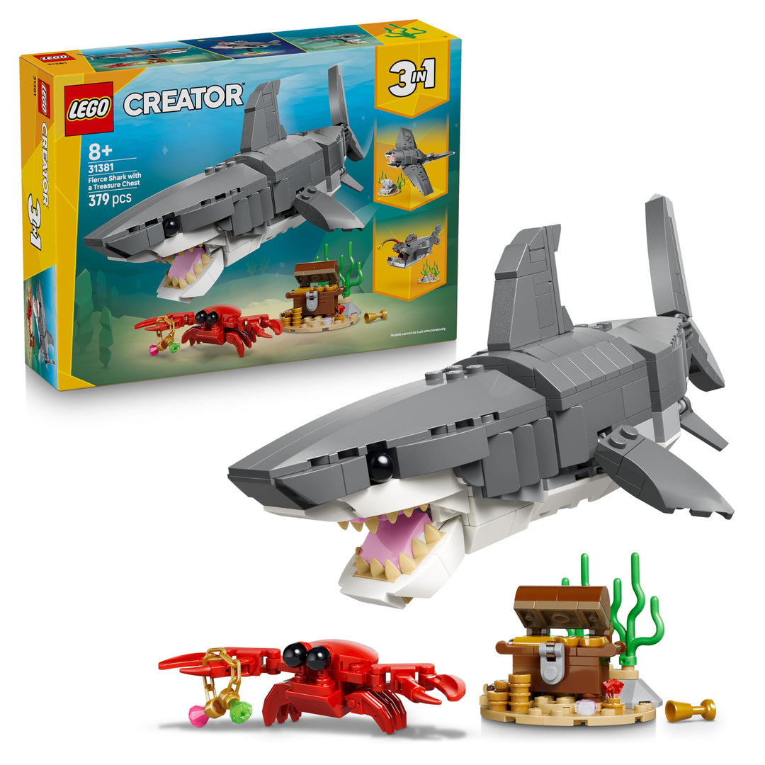 LEGO Creator 3-in-1-Set Wilder Hai mit Schatztruhe - Kreatives Spielzeug & Konstruktionsspielzeug -