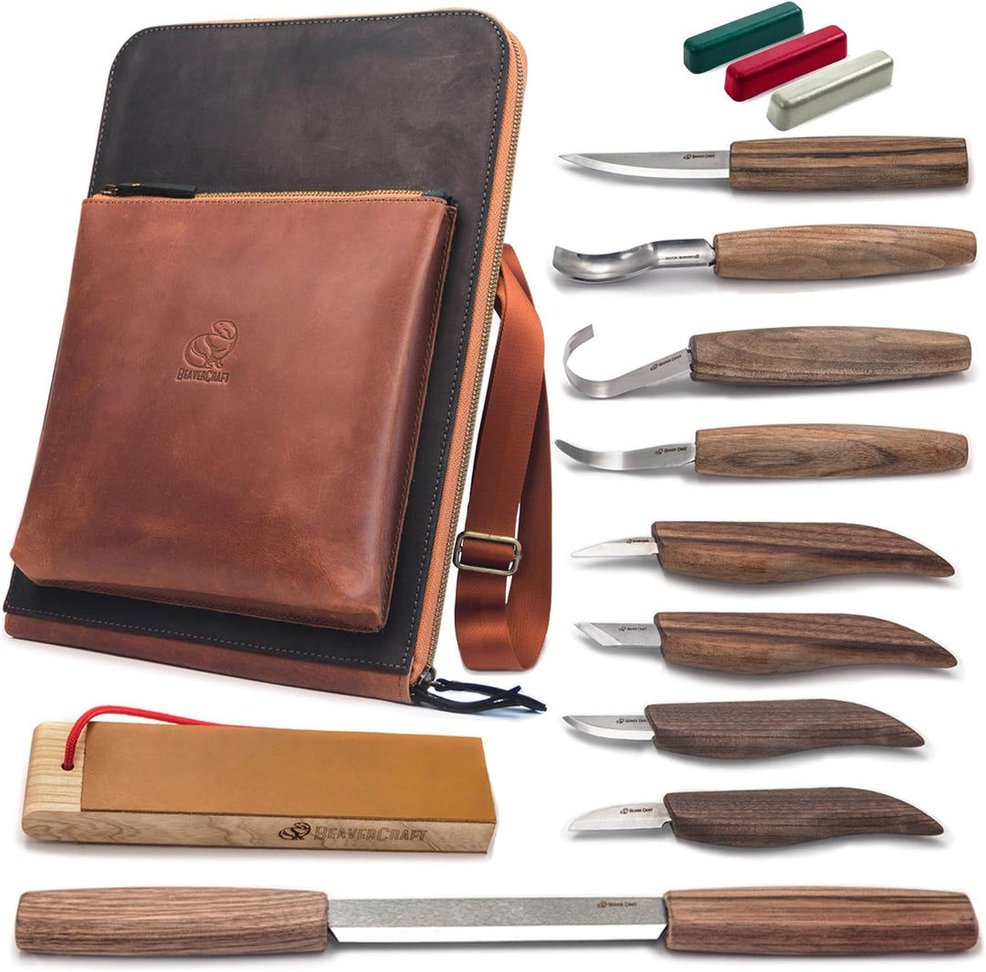 BeaverCraft Deluxe Holzschnitzwerkzeug Set S50X Schnitzwerkzeug Für Holz Schnitzmesser set Schnitzwe