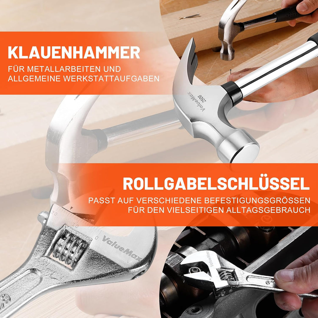 ValueMax werkzeugkoffer gefüllt 150tlg., Werkzeug Set mit Werkzeugkoffer für Haushalt Reparatur, Hei