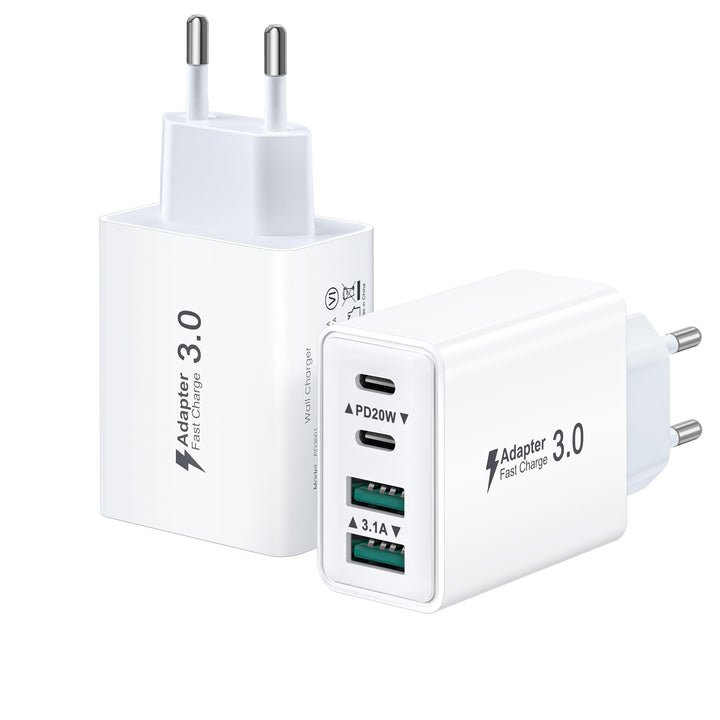 2-Pack USB C Stecker, 40W 4-Ports USB C Ladegerät Mehrfach Netzteil USBC Fast Charger PD Power Adapt