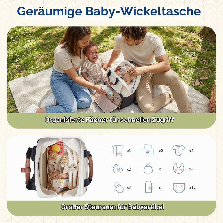 mommore Wickelrucksack, grosse, erweiterbare Wickeltasche für 2 Kinder/Zwillinge, strapazierfähige B