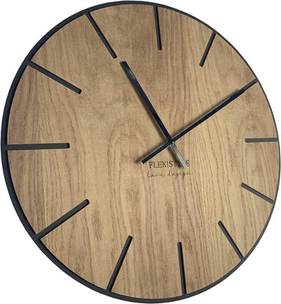 FLEXISTYLE EKO gross wanduhr ohne tickgeräusche Wood Art Schwarz 60cm, Wohnzimmer, Schlafzimmer, in
