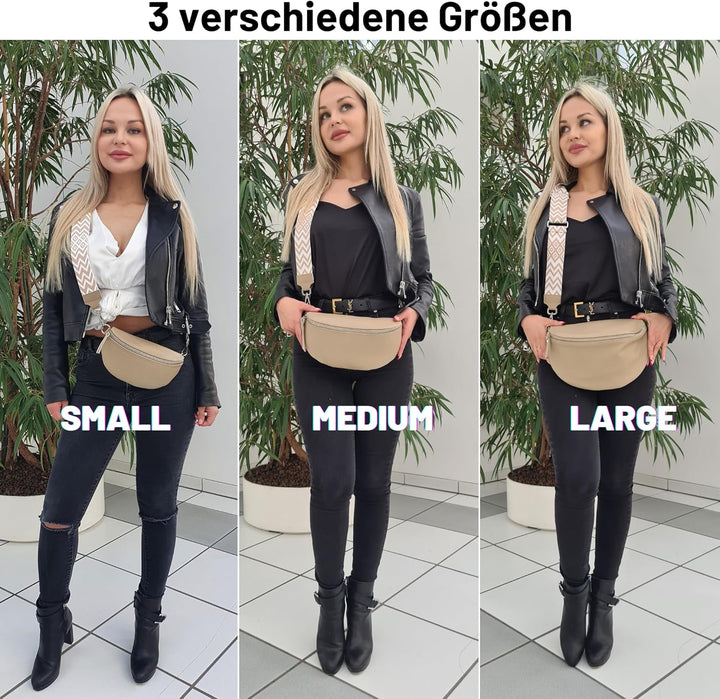 Blade Bauchtasche Damen Echtleder, stylische Gürteltasche Damen mit 2 gemusterten und Leder abnehmba