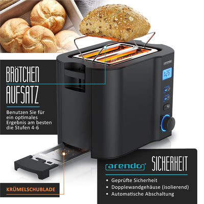 Arendo - Toaster 2 Scheiben Edelstahl mit Restzeitanzeige - 800 Watt - Doppelwandgehäuse - Integrier