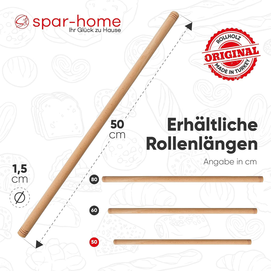 spar-home Türkisches Nudelholz - Traditionelle Teigroller aus Buchenholz Handgemachte Teigrolle aus