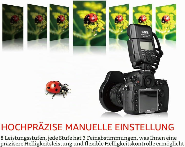 Meike MK-14EXT-N E-TTL Makro LED Ringblitz mit LED AF Assist Lampe für Nikon DSLR Kamera