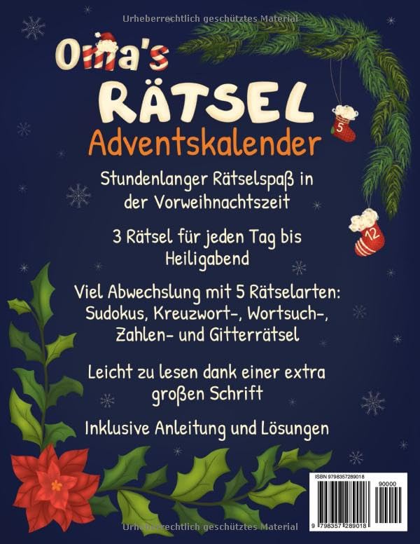 Oma's Rätsel Adventskalender: Senioren Adventskalender für Oma mit 72 Rätseln in grosser Schrift ink