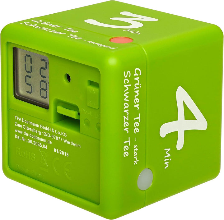 TFA Dostmann Digitaler Tee-Timer, 38.2035.04, ideale Ziehzeit, Tee-Zubehör, Timer, grün,L 60 x B 60