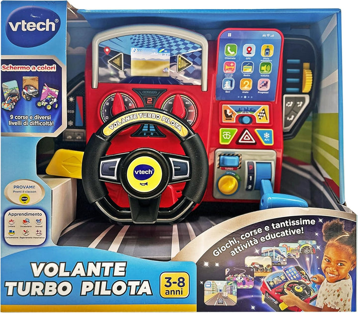 VTech Turbo Pilot-Lenkrad, Lenkrad für Kinder mit interaktivem Armaturenbrett, über 20 Lernspiele un