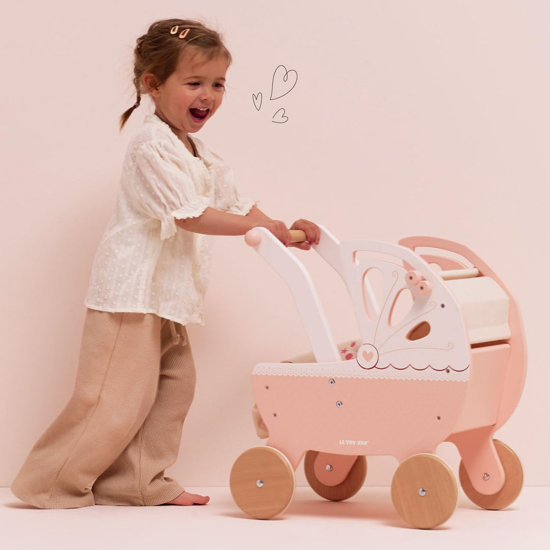 Le Toy Van – Pädagogisches Rollenspiel schöner Puppenkinderwagen „Süsse Träume“ aus Holz | Für Mädch