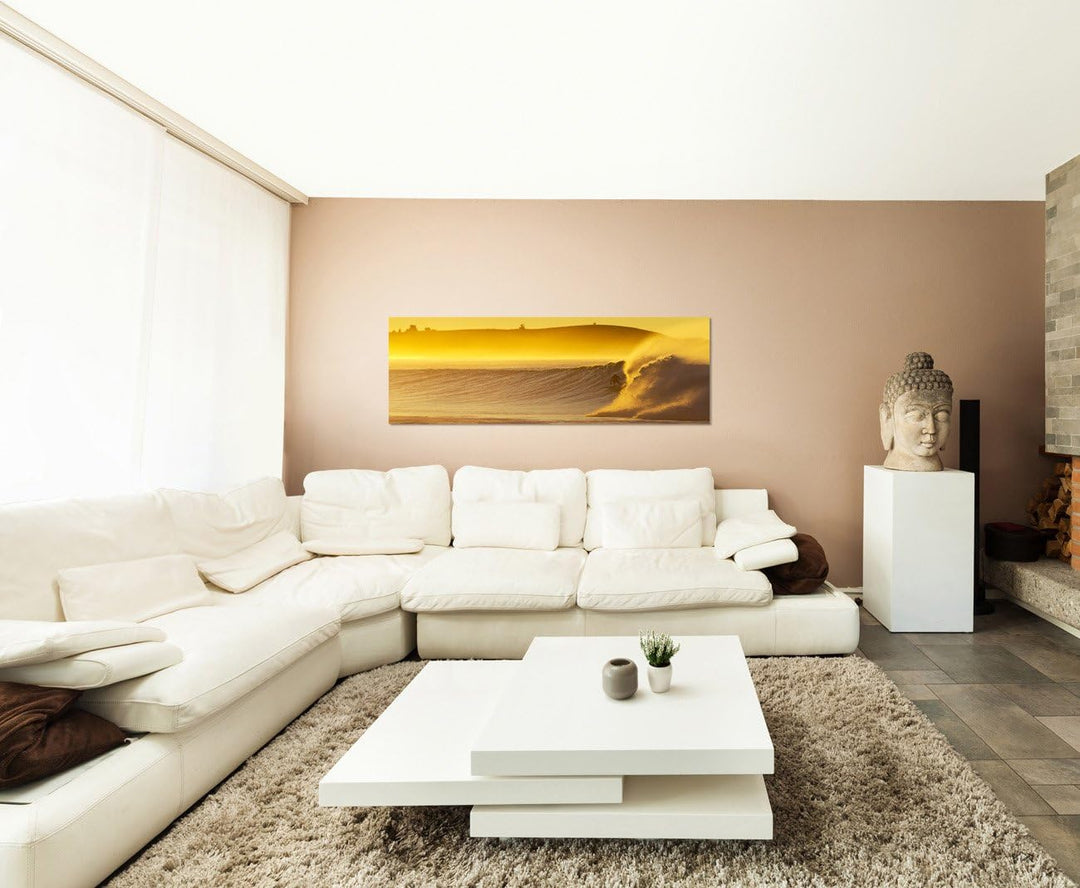 Paul Sinus Art Panoramabild auf Leinwand und Keilrahmen 150x50cm Neuseeland Meer Wellen Morgendämmer