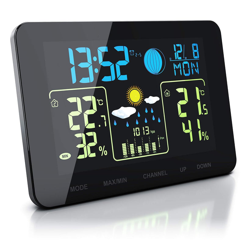 CSL - Funk Wetterstation mit Farbdisplay und Aussensensor - Innen und Aussentemperatur - Touch Butto