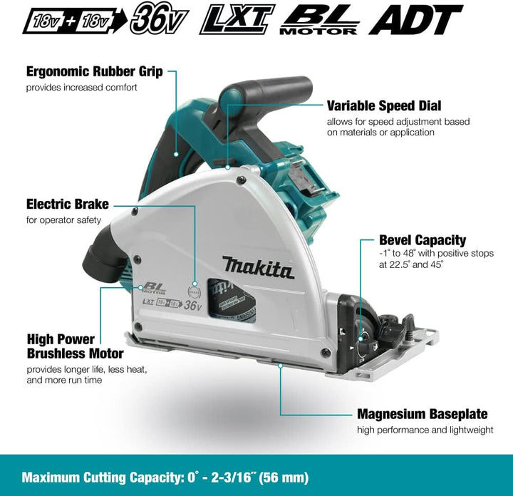 Makita DSP600ZJ Akku-Tauchsäge 56mm 2x18 V (ohne Akku, ohne Ladegerät) im MAKPAC &amp; Stanley FatMax Ja