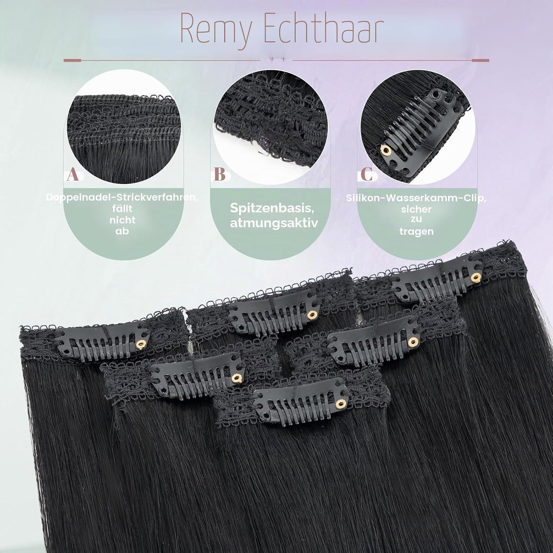 Benehair Clip in Extensions Echthaar, 6Pcs Clip Echt Haar Extension, Einzelclip Echthaar Extension C