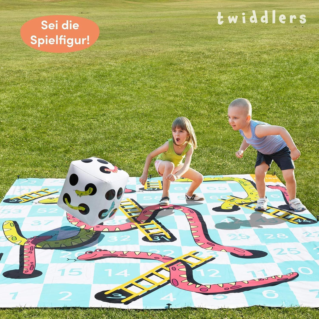 THE TWIDDLERS XXL Schlangen und Leitern Riesenspiel (3x3m) - Wasserfeste Outdoor Spielmatte für Kind