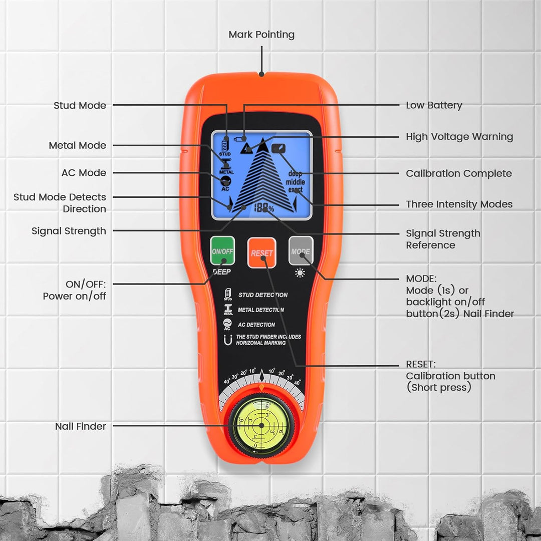 Leitungssuchgerät Ortungsgerät, Multifunktionaler Stud Finder mit LCD-Display und Audio-Alarm, Leitu