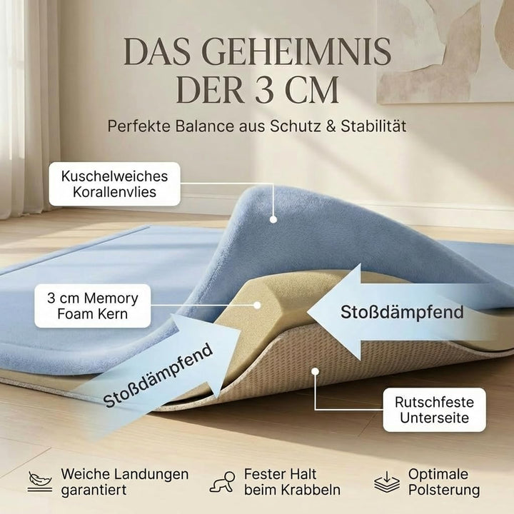 BabybeFun Krabbelmatte Baby - kuschelig weich - 3cm Dicke Spielmatte - schützt vor Stössen - Teppich