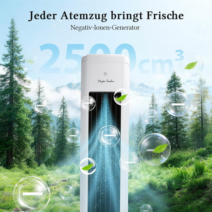 Taylor Swoden Turmventilator mit Wasserkühlung leise, 5-in-1 Luftkühler mit ION-Technologie & Aromad