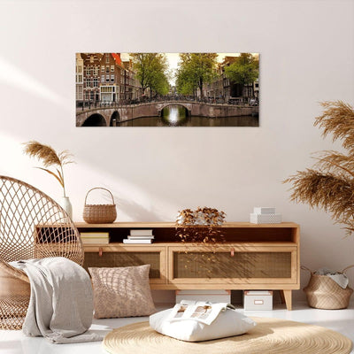 Wandbilder Dekoration Wohnzimmer Kanal Wasser Amsterdam Fahrrad Panorama Bilder auf Leinwand 120x50c