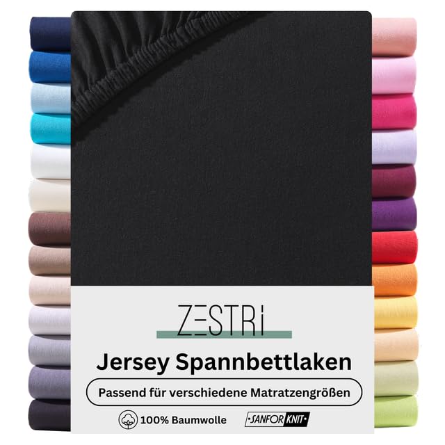 Topper Spannbettlaken Zestri ? Betttuch Schwarz 140x200 bis 160x200 cm Spannbetttuch - Steghöhe 10 c