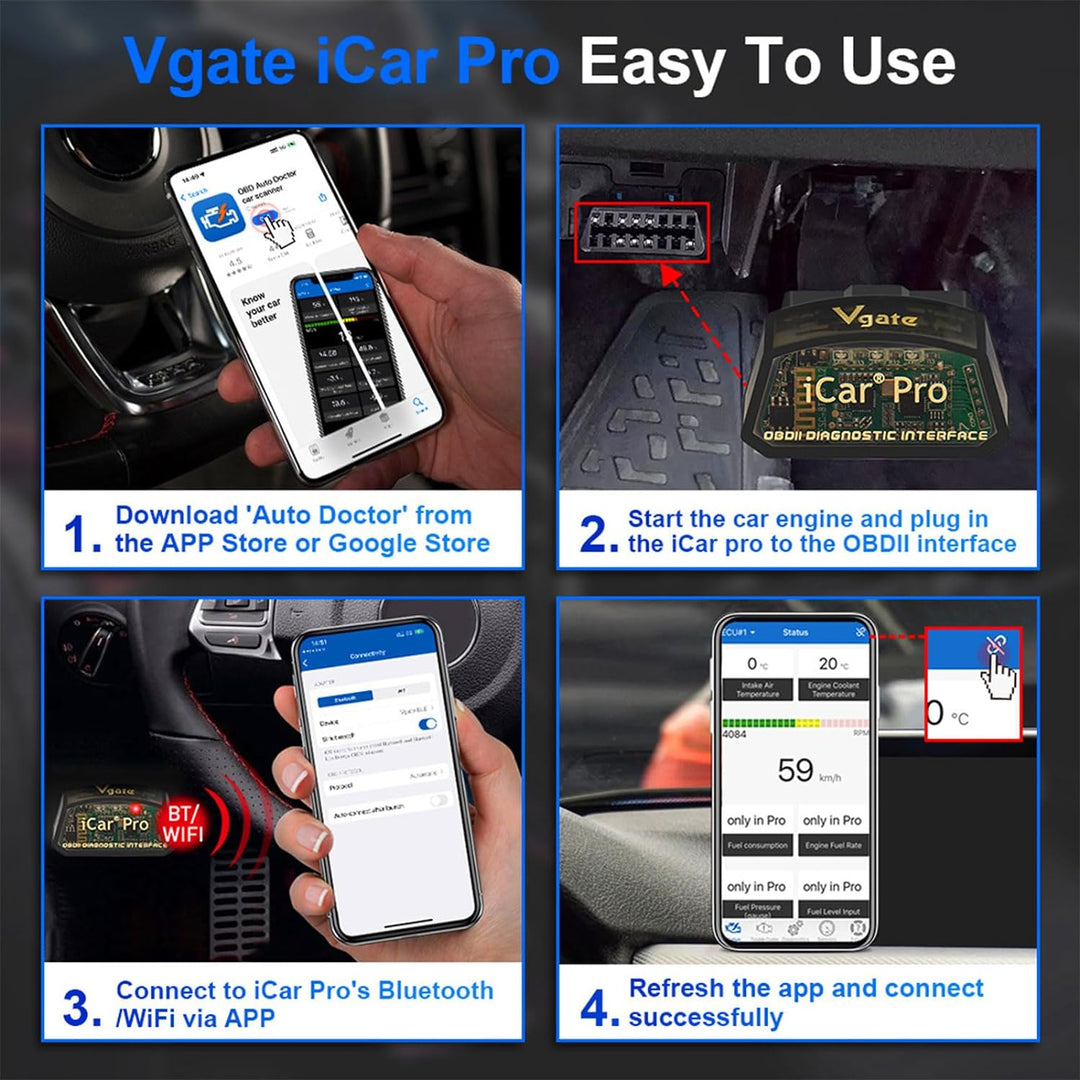 Vgate iCar Pro Bluetooth 4.0 OBD2 Codeleser OBDII Fehlerdiagnosegerät Kompatibel Auto Adapter Motork