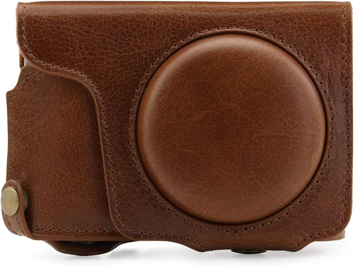 MegaGear Panasonic Lumix DC-TZ100, TZ200 Ever Ready Echtleder Kamera-Case mit Trageriemen - Braun MG