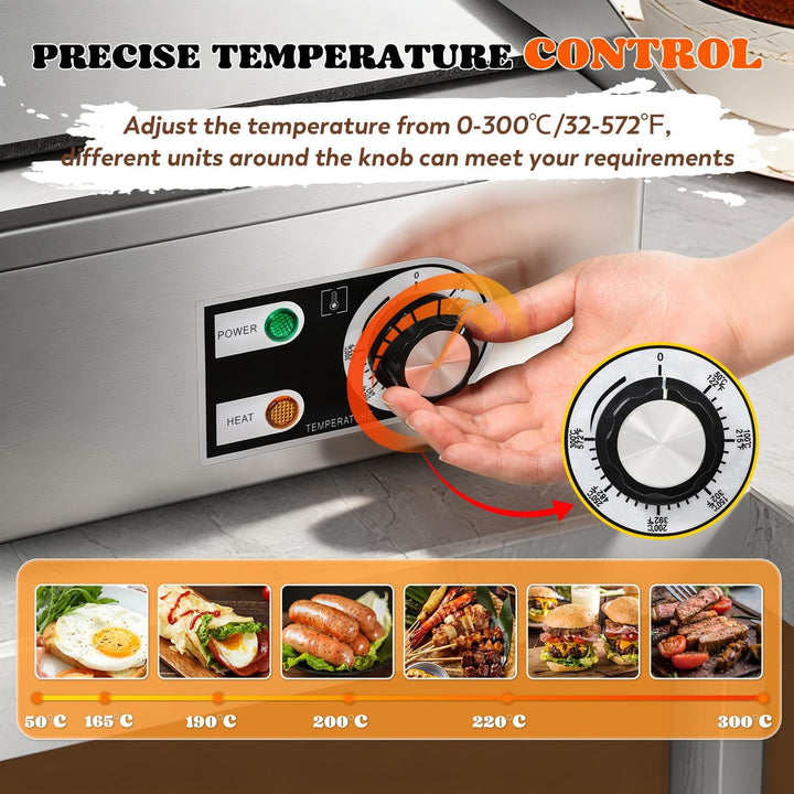 Moongiantgo 22" Kommerzielle Elektrische Grillplatte 3000W, Edelstahl Flachgrill mit abnehmbarer Ölb