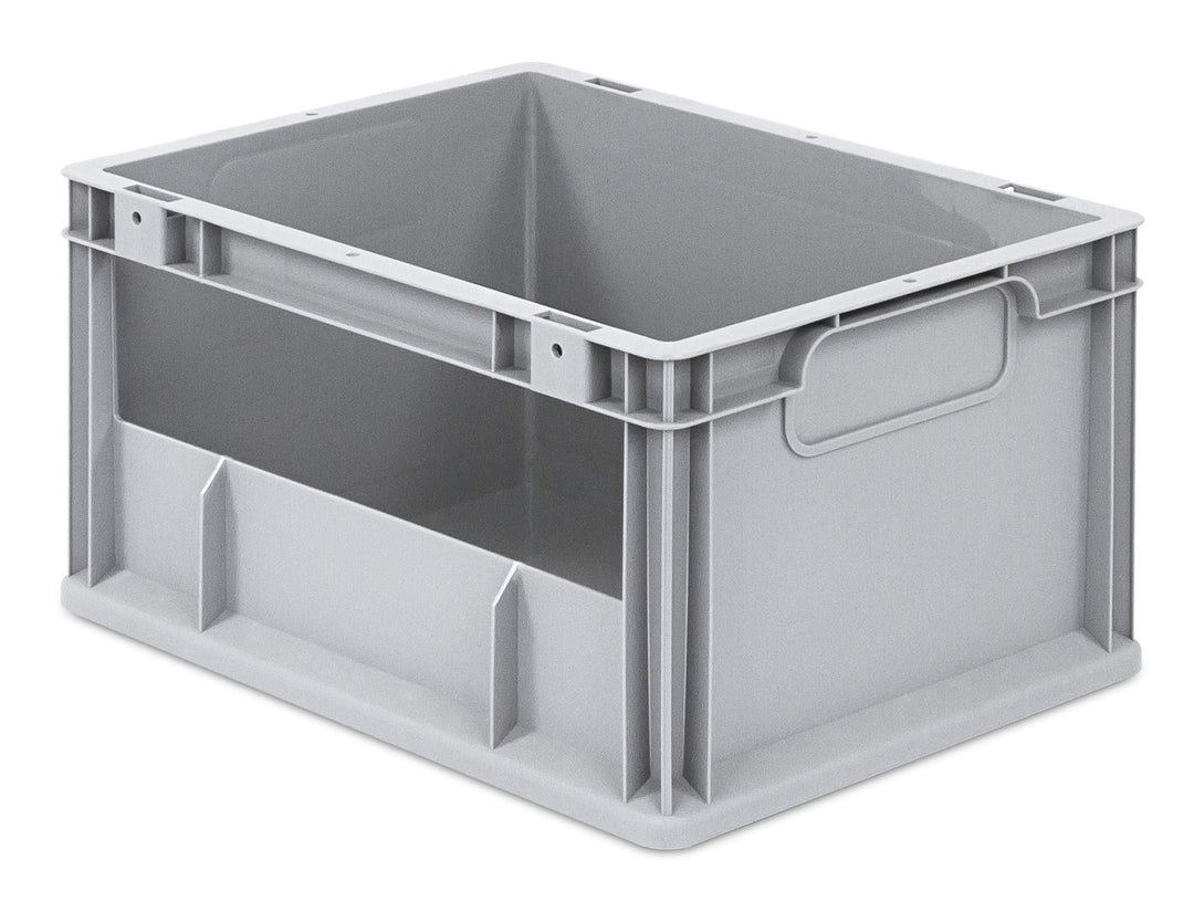 aidB Eurobox NextGen Insight Seite offen, 400x300x220 mm, robuste Regalbox mit Entnahmeöffnung, stap