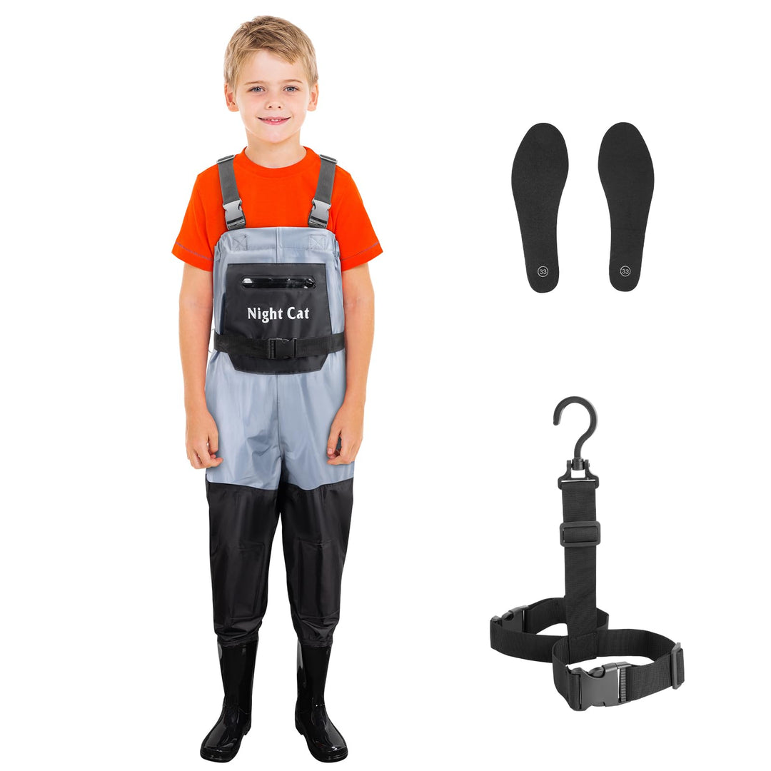 Night Cat Wathose Für Kinder Wathose mit Stiefeln wasserdichte Atmungsaktive Crosswater Waders Blau
