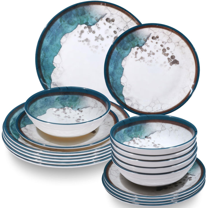 Melamin Geschirr Set Lagune 6 Personen Wohnwagen Camping Festival Picknick 18 Teile - Geschirr, 18 T