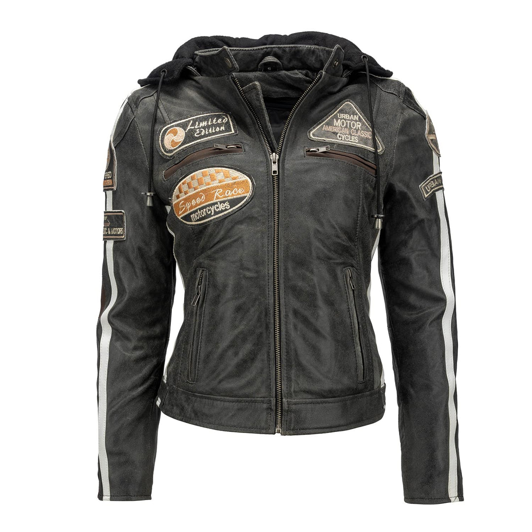 Urban Leather 58 LADIES Motorradjacke mit Schutzpolsterung, Breaker, XL, Dunkelgrau