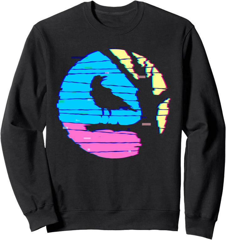 Rabe Retro Vaporwave Aesthetic Vogel Black Krähe Sweatshirt