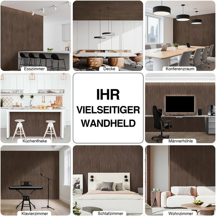 Faltbar Akustikpaneele Holz 240x60cm-1 Stück(1,44m²)|3D Wandpaneele mit Holzfurnier & Filz|Holzpanee