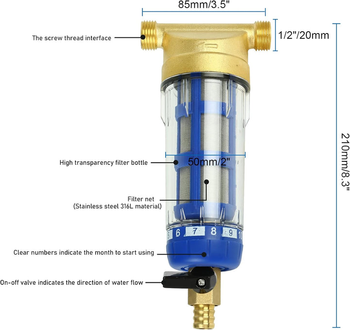 Wasserfilter Wiederverwendbare, Spin-Down-Sediment-Wasserfilter mit Male Thread, Wasser-Vorfilter-Se