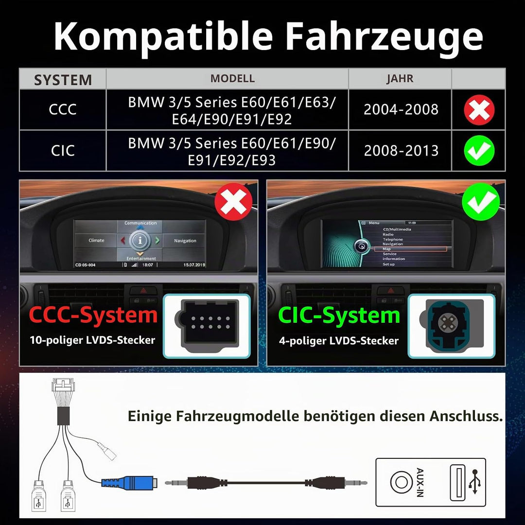 Linux Autoradio Blitzstart Kompatibel mit BMW 3er/5er E60 E61 E90 E91 E92 (2008-2013) CIC iDrive Upg