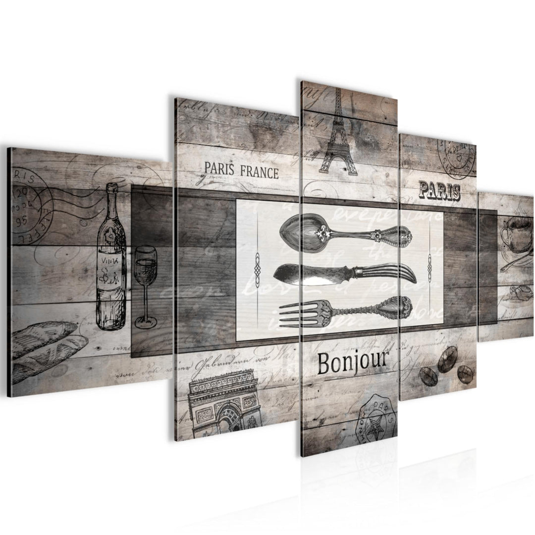 Runa Art Wandbilder Küche Holz 5 Teilig Bild auf Vlies Leinwand Deko Esszimmer Küchenbilder Vintage
