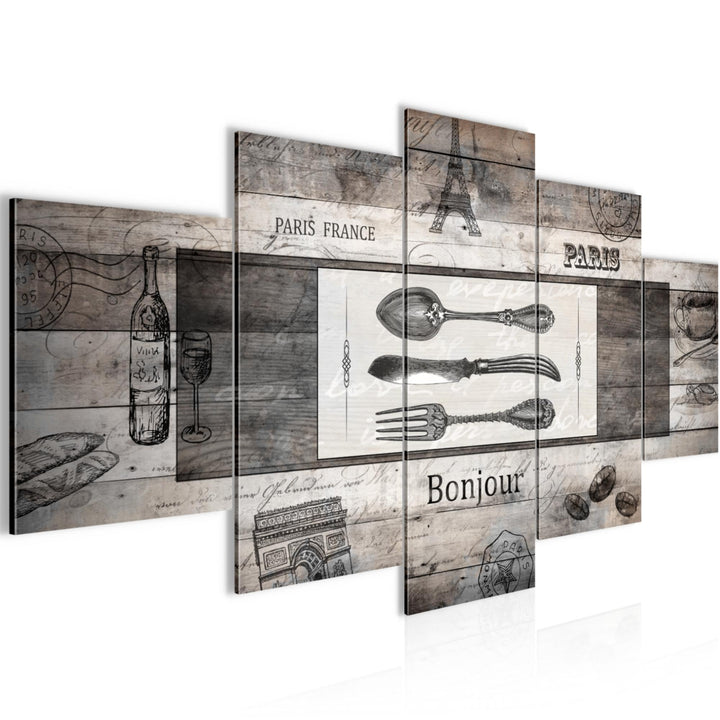 Runa Art Wandbilder Küche Holz 5 Teilig Bild auf Vlies Leinwand Deko Esszimmer Küchenbilder Vintage